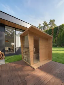 Sauna Finlandese da Esterno con Vetrata Panoramica I Più Relax®
