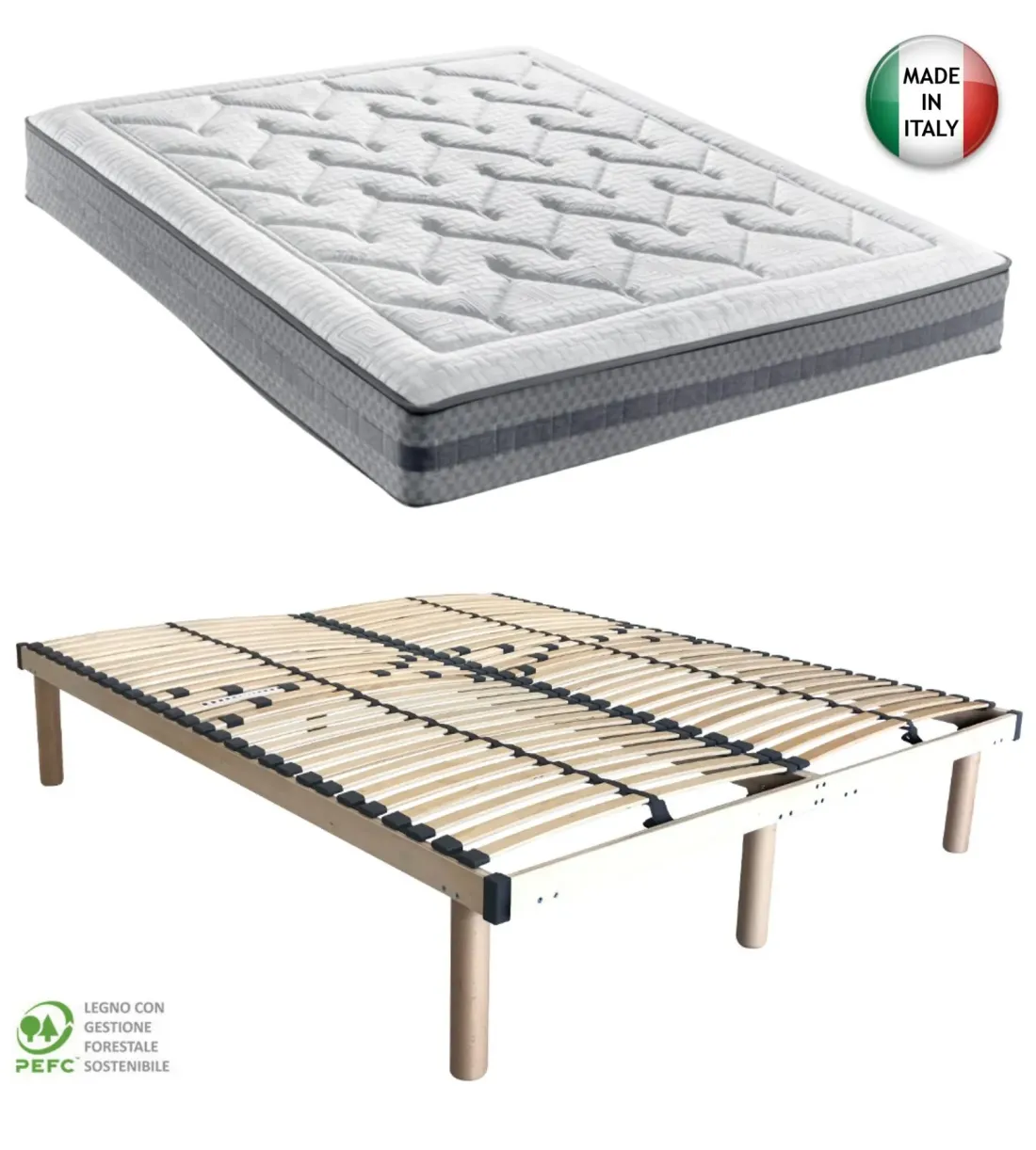 Materasso Molle Insacchettate e  Memory + Rete in Legno OMAGGIO | Più Relax