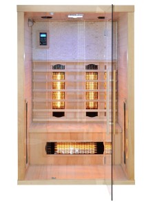 sauna ad infrarossi con irradiatori in vetro optional parete in pietra
