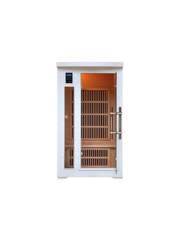 sauna ad infrarossi con irradiatori in carbonio bianca.