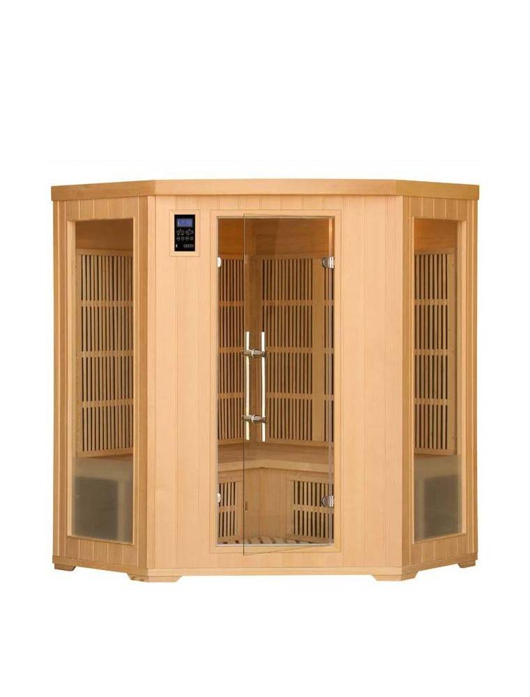 SAUNA AD INFRAROSSI ANGOLARE 3-4 POSTI CON IRRADIATORI IN CARBONIO FULL OPTIONAL