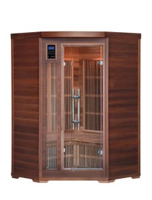 sauna ad infrarossi angolare in cedro rosso con irradiatori carbonio