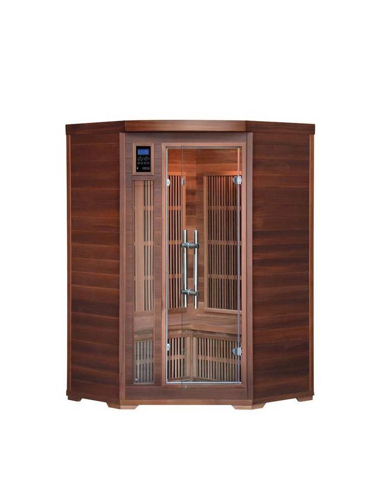 sauna ad infrarossi angolare in cedro rosso con irradiatori carbonio