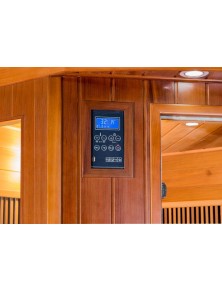 sauna ad infrarossi angolare in cedro rosso con irradiatori carbonio