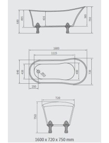VASCA DA BAGNO FREESTANDING 160 X 72 PIEDI ZAMPA DI LEONE 