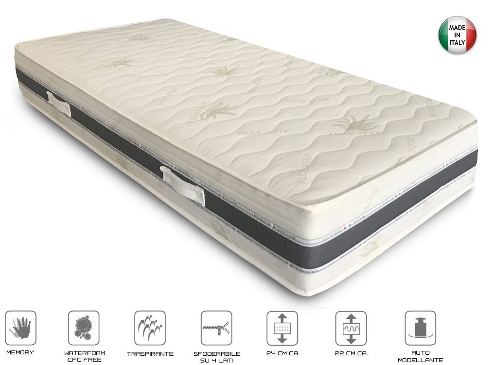 Materasso Memory Foam Singolo 80x190 Cm - Altezza 20 Cm, Rivestimento Aloe Vera, Anallergico E Antiacaro | Made In Italy - Foto 5