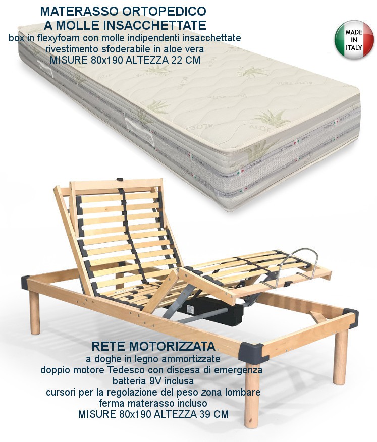 rete motorizzata elettrica con materasso molle insacchettate aleo vera