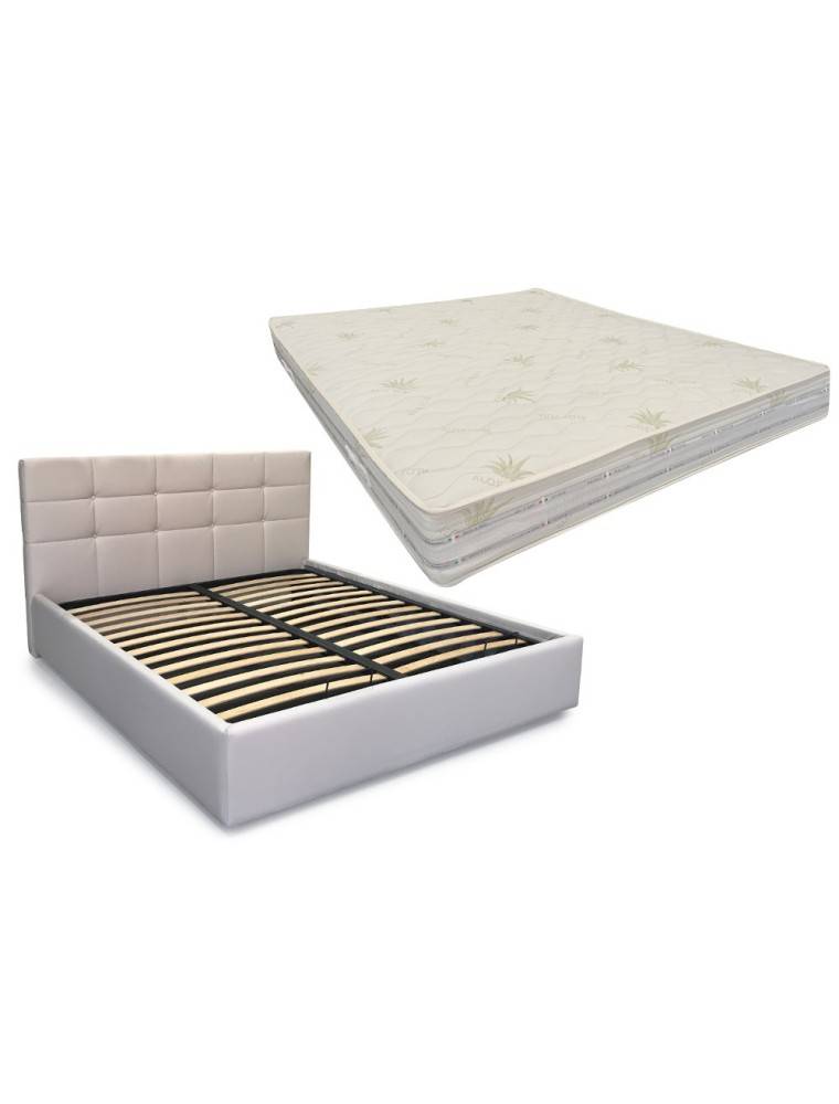 LETTO MATRIMONIALE CONTENITORE CON MATERASSO ORTOPEDICO A MOLLE INSACCHETTATE RIVESTIMENTO IN ALOE VERA SFODERABILE