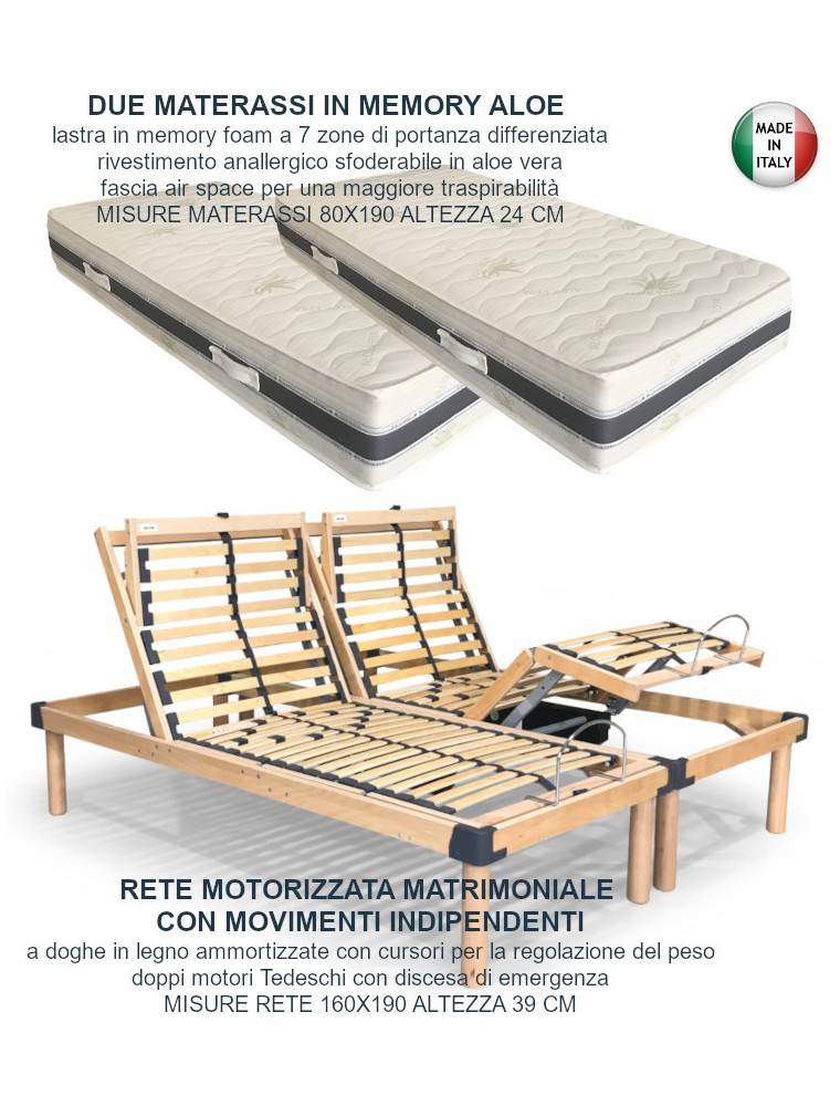 rete elettrica motorizzata indipendente con due materassi memory aloe