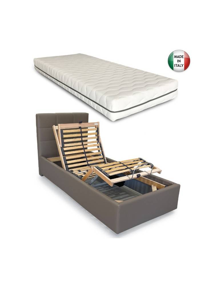 letto singolo con rete motorizata wireless e materasso ortopedico