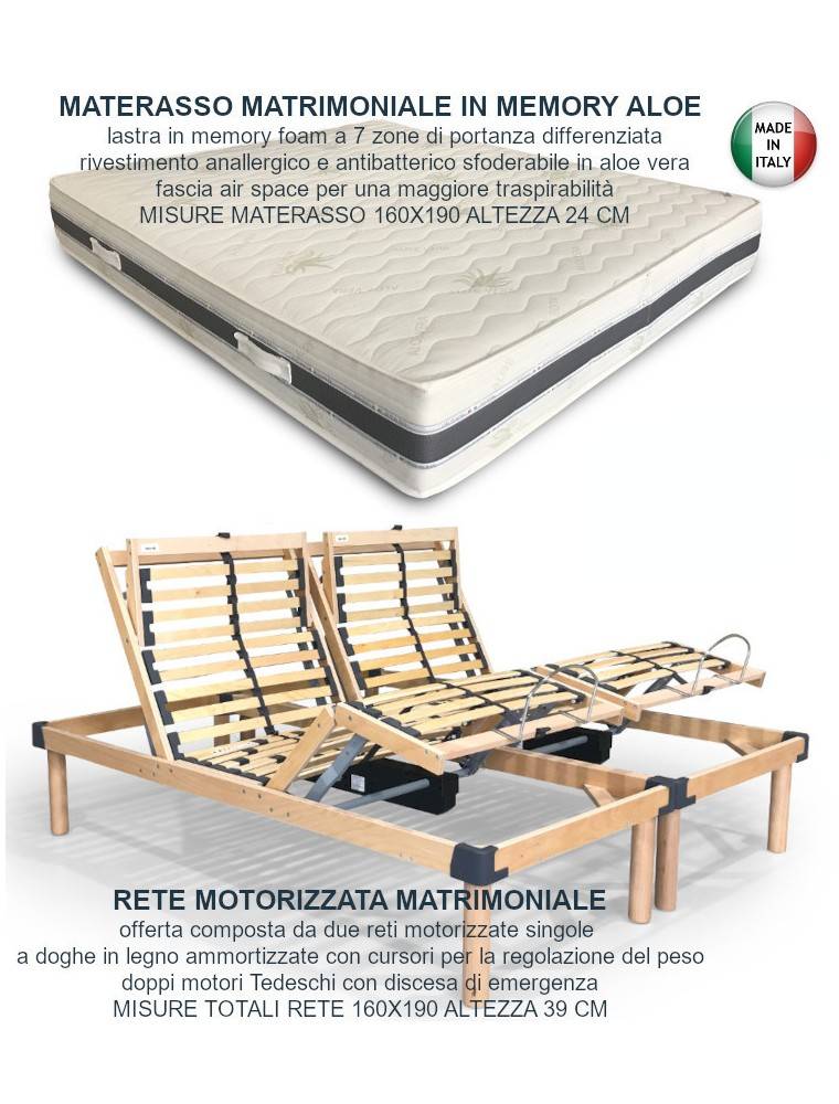 rete elettrica motorizzata indipendente con due materassi memory aloe