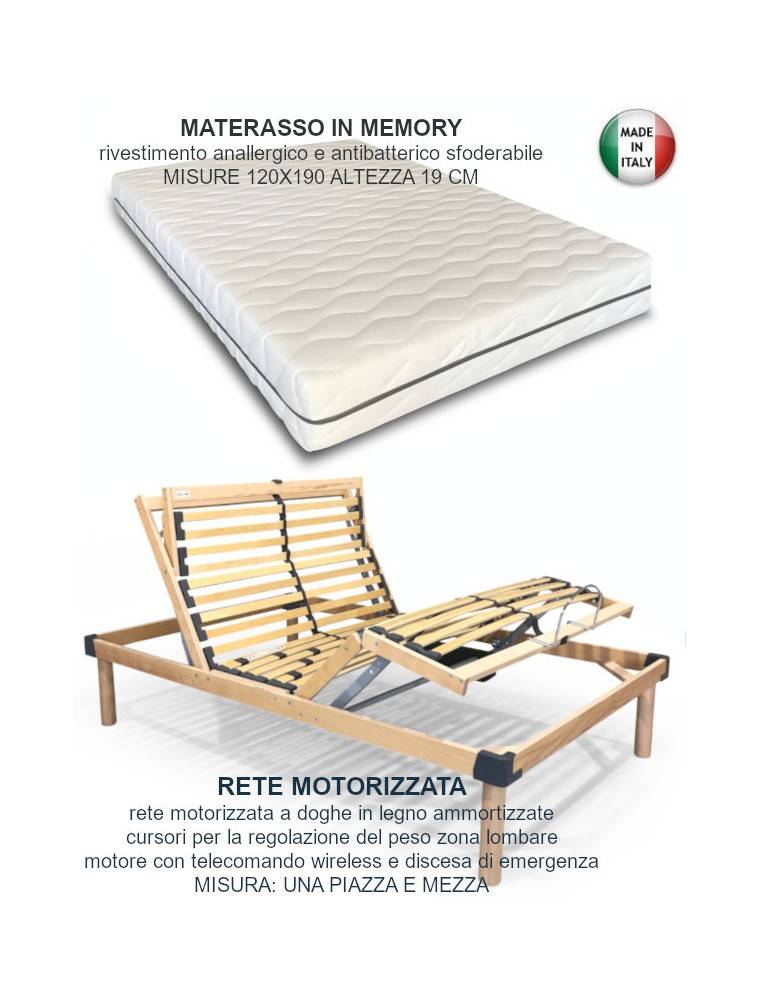 Letto Matrimoniale Con Rete Motorizzata Elettrica E Materasso Memory Foam 22 Cm 5 Zone - Silver 160x190 - Telecomando Wireless