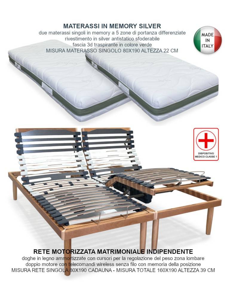 RETE MOTORIZZATA MATRIMONIALE TELECOMANDI WIRELESS CON MATERASSI IN MEMORY A 5 ZONE DI PORTANZA RIVESTIMENTO SFODERABILE SILVER RETE MOTORIZZATA MATRIMONIALE TELECOMANDI WIRELESS CON MATERASSI IN MEMORY A 5 ZONE DI PORTANZA RIVESTIMENTO SFODERABILE SILVER