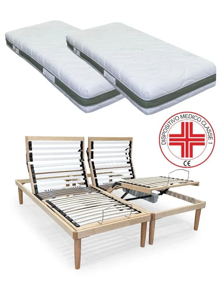 Sistema Letto Matrimoniale Motorizzato con Materassi Memory 5 Zone Sfoderabile.