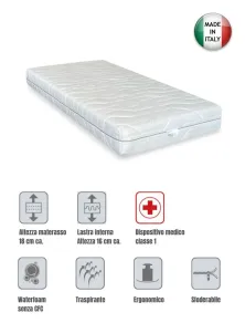 MATERASSO IN WATERFOAM ERGONOMICO CON RIVESTIMENTO ANALLERCO ANTIBATTERICO SFODERABILE