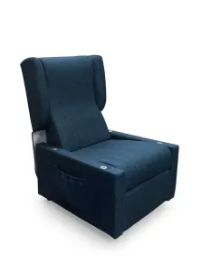 Poltrona relax reclinabile alza persona a due motori con kit roller 4 ruote, doppia pediera e braccioli estraibili