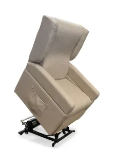 Poltrona relax reclinabile alza persona a due motori con kit roller 4 ruote, doppia pediera e braccioli estraibili