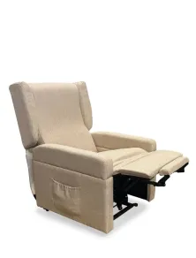 Poltrona relax reclinabile alza persona a due motori con kit roller 4 ruote, doppia pediera e braccioli estraibili