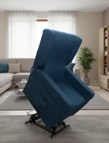 Poltrona relax reclinabile alza persona a due motori con kit roller 4 ruote, doppia pediera e braccioli estraibili
