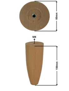 Piedi per letto in faggio altezza 15 cm set composto da 4 piedi