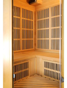 SAUNA AD INFRAROSSI ANGOLARE 3-4 POSTI CON IRRADIATORI IN CARBONIO FULL OPTIONAL