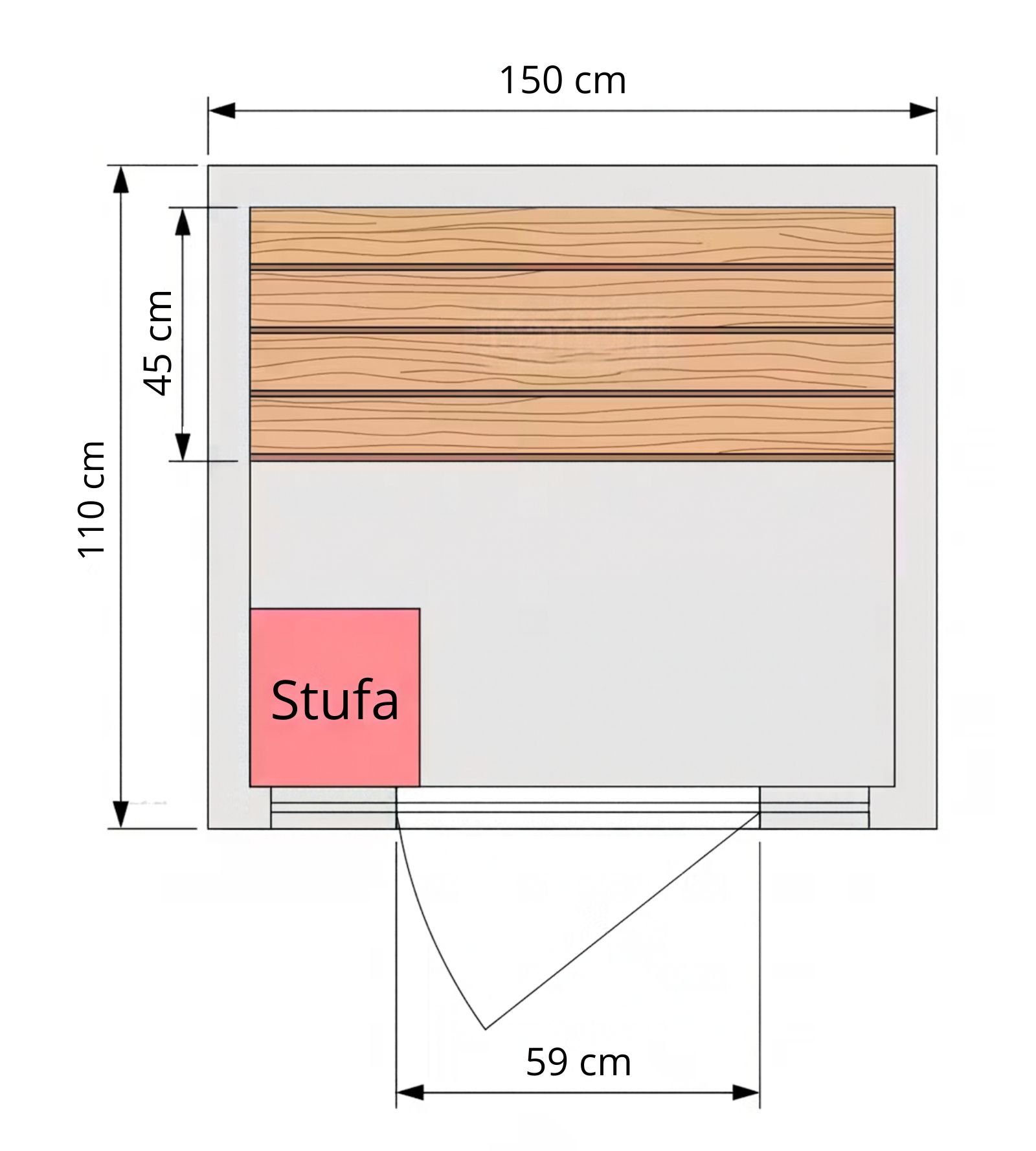 misure sauna finandese 3 posti