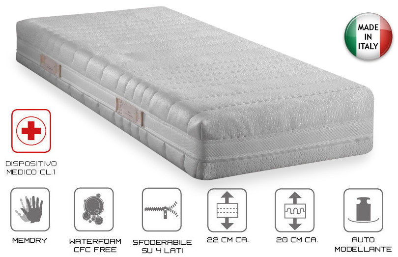 Rete E Materasso Singolo 80x190 In Legno E Memory - Betulla, Aloe Vera Sfoderabile